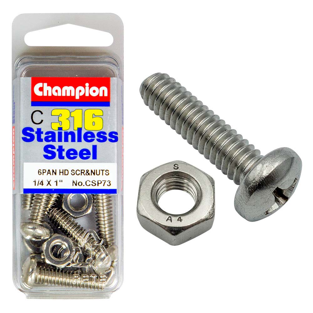 Champion 1/4In X 1In Unc Pan Hd Set Screw 316/A4 (C)