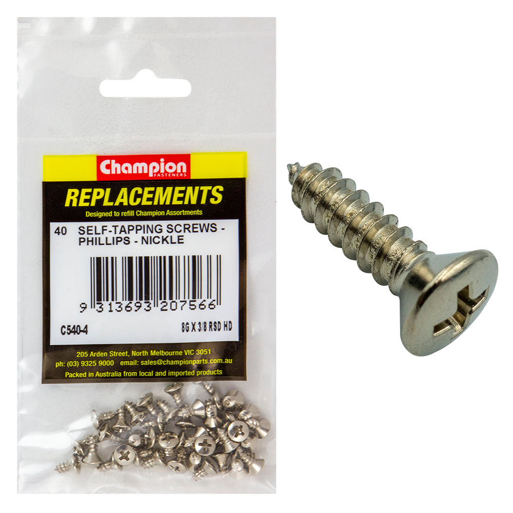 Champion 8G X 3/8In S/Tapping Screw Rsd Hd Phillips -40Pk