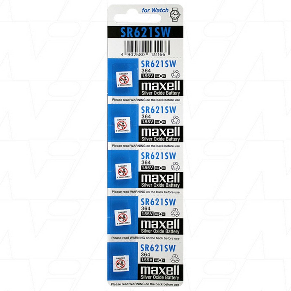 Maxell Silver Oxide Sr621Sw Watch Battery Button Cell 5 Pack