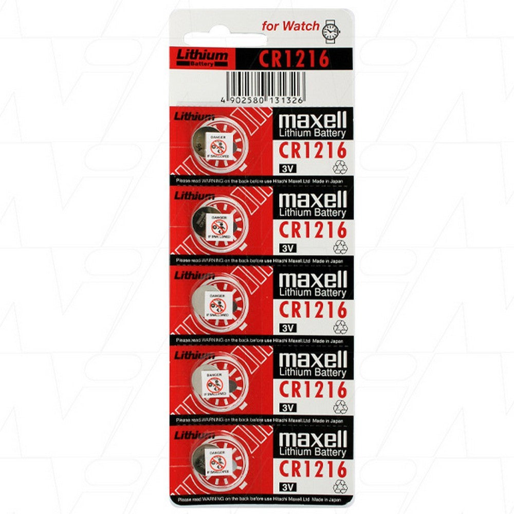 Maxell Lithium Battery Cr1216 3V Coin Cell 5 Pack