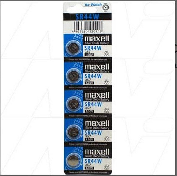 Maxell Silver Oxide Battery Sr44W 5 Pack 1.5V Retail Packaging