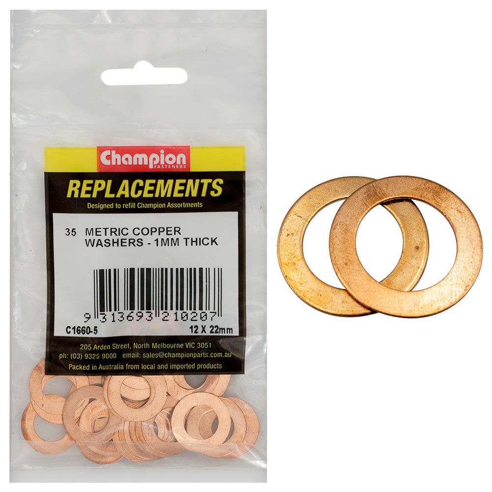 Champion M12 X 22Mm X 1.0Mm Copper Washer -35Pk