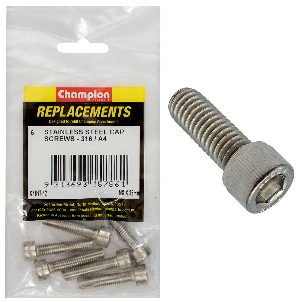 Champion M8 X 35Mm Socket Cap Screw 316/A4 -6Pk