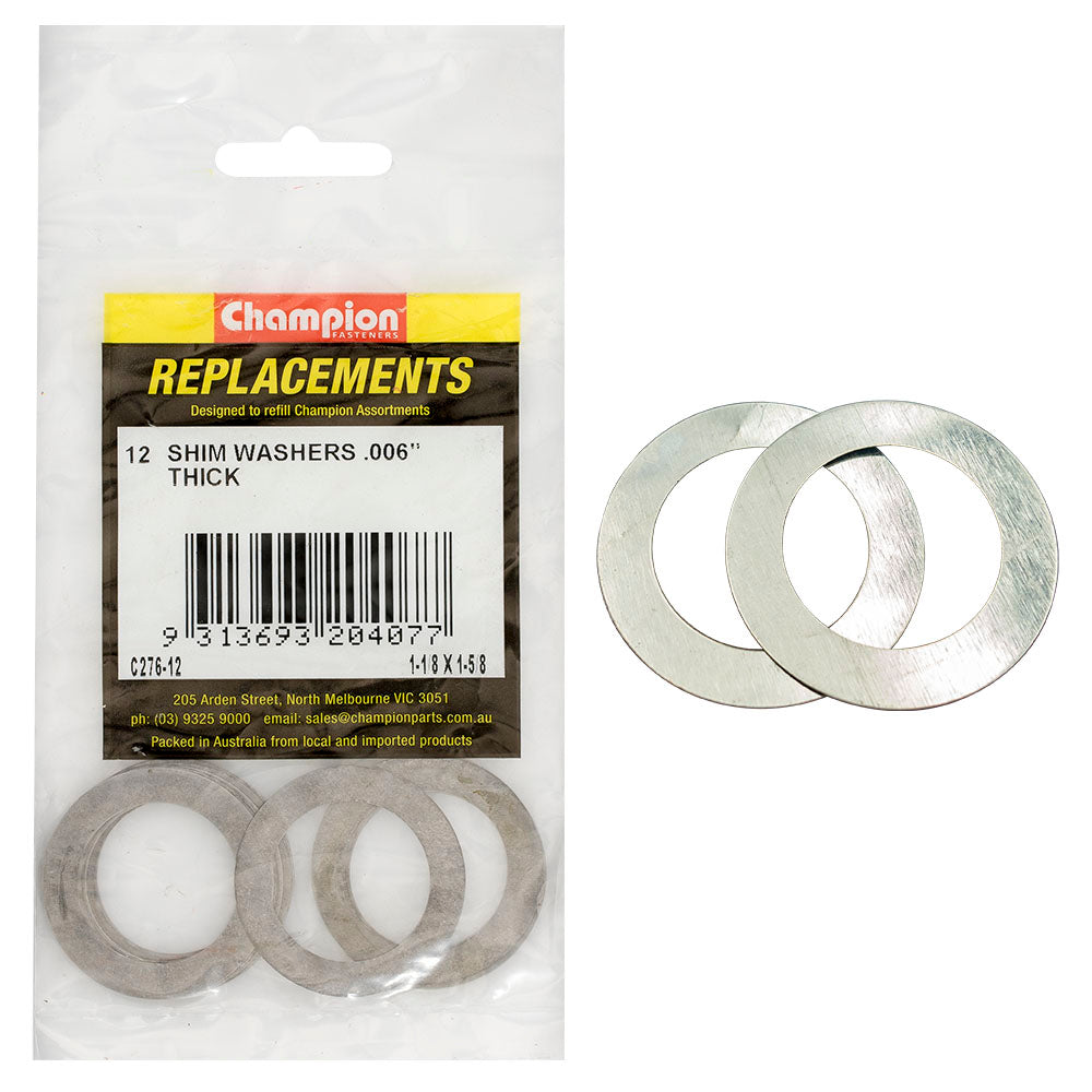 Champion 1-1/8In X 1-5/8In X 0.006In Shim Washer -12Pk