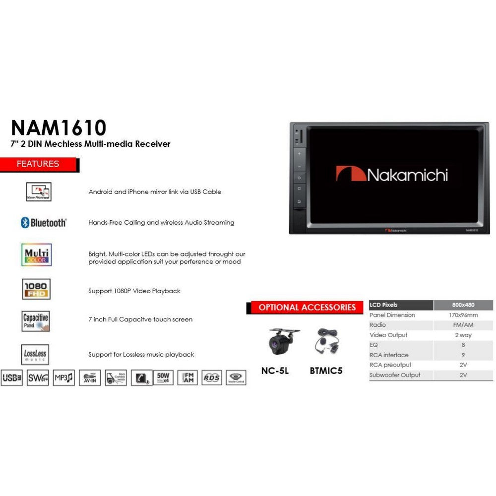 Nakamichi Head Unit Nam1610 Double Din Android Mirror Link