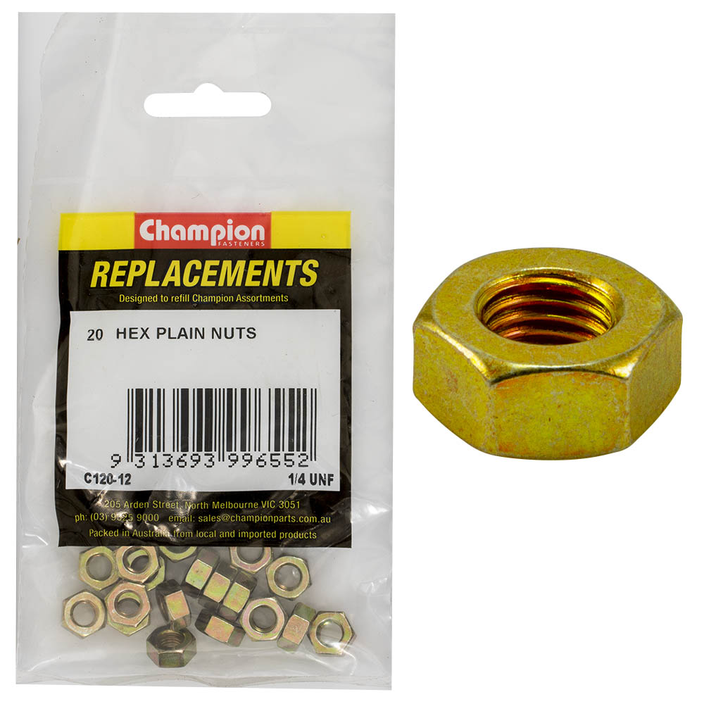 Champion 1/4In Unf Hexagon Nut -20Pk