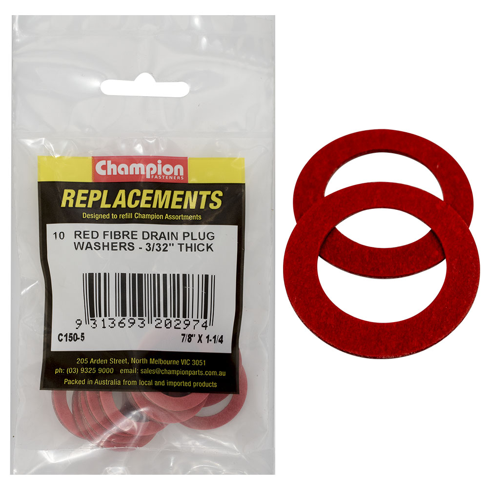 Champion 7/8 X1-1/4X3/32In Red Fibre (Sump Plug) Washer-10Pk