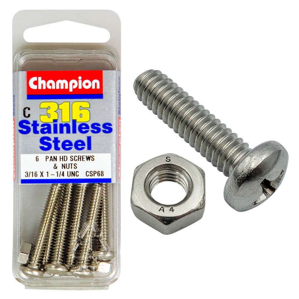 Champion 3/16In X 1-1/4In Unc Pan Hd Set Screw 316/A4 (C)