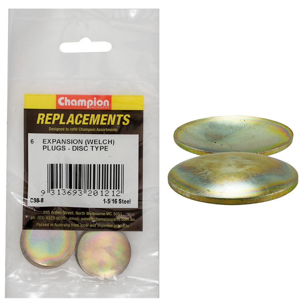Champion 1-5/16In Expansion (Frost) Plug-Lens/Disc Type -6Pk