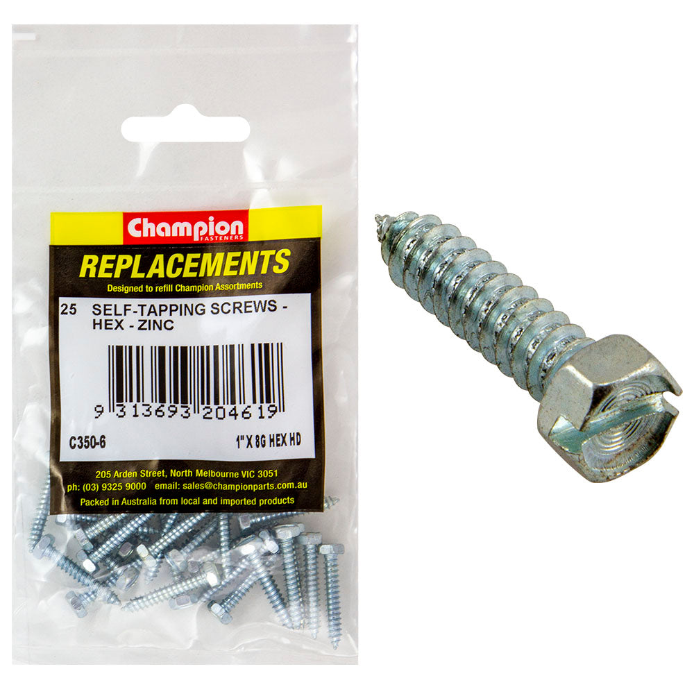 Champion 10G X 1/2In S/Tapping Screw Hex Head Phillips -25Pk