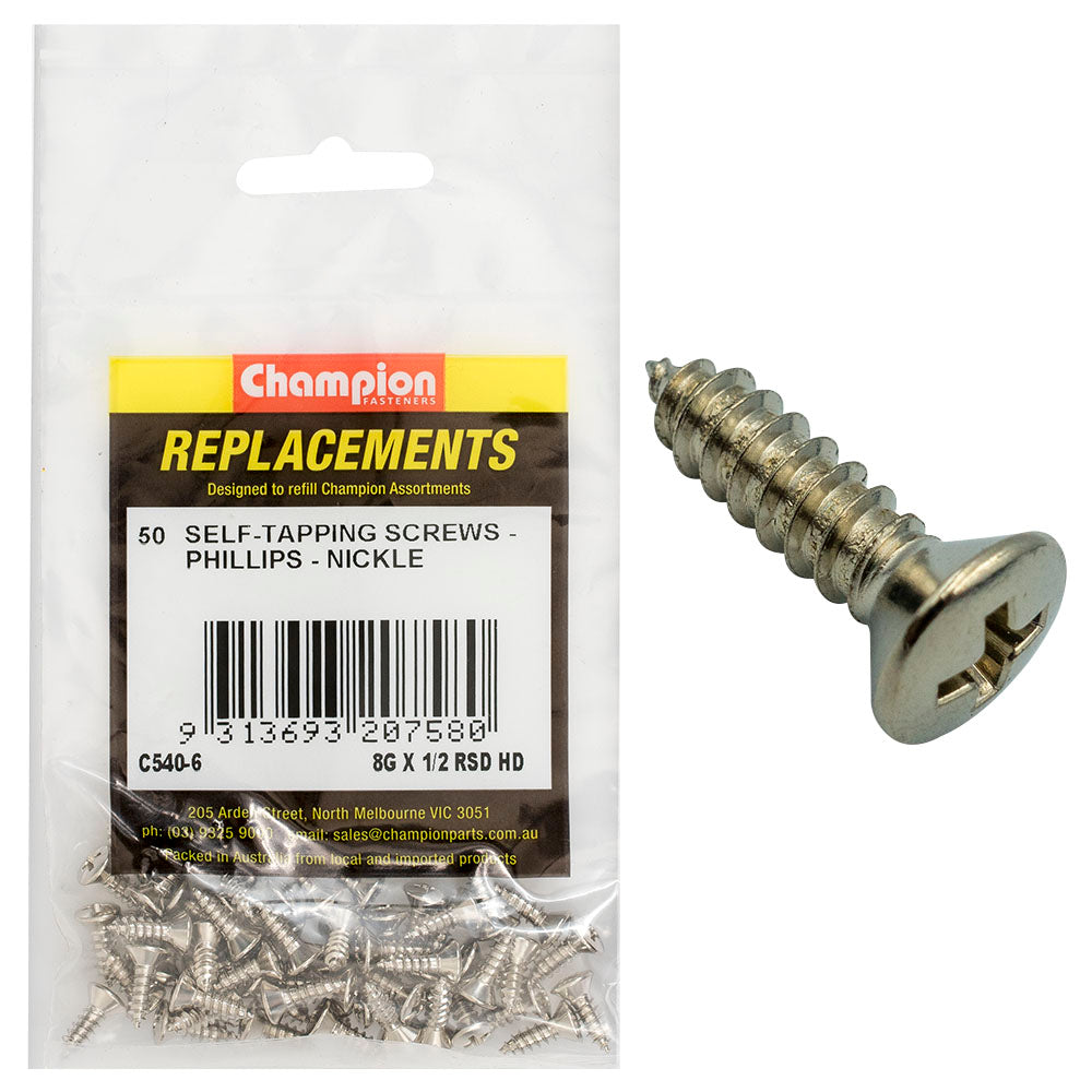 Champion 8G X 1/2In S/Tapping Screw Rsd Hd Phillips -50Pk