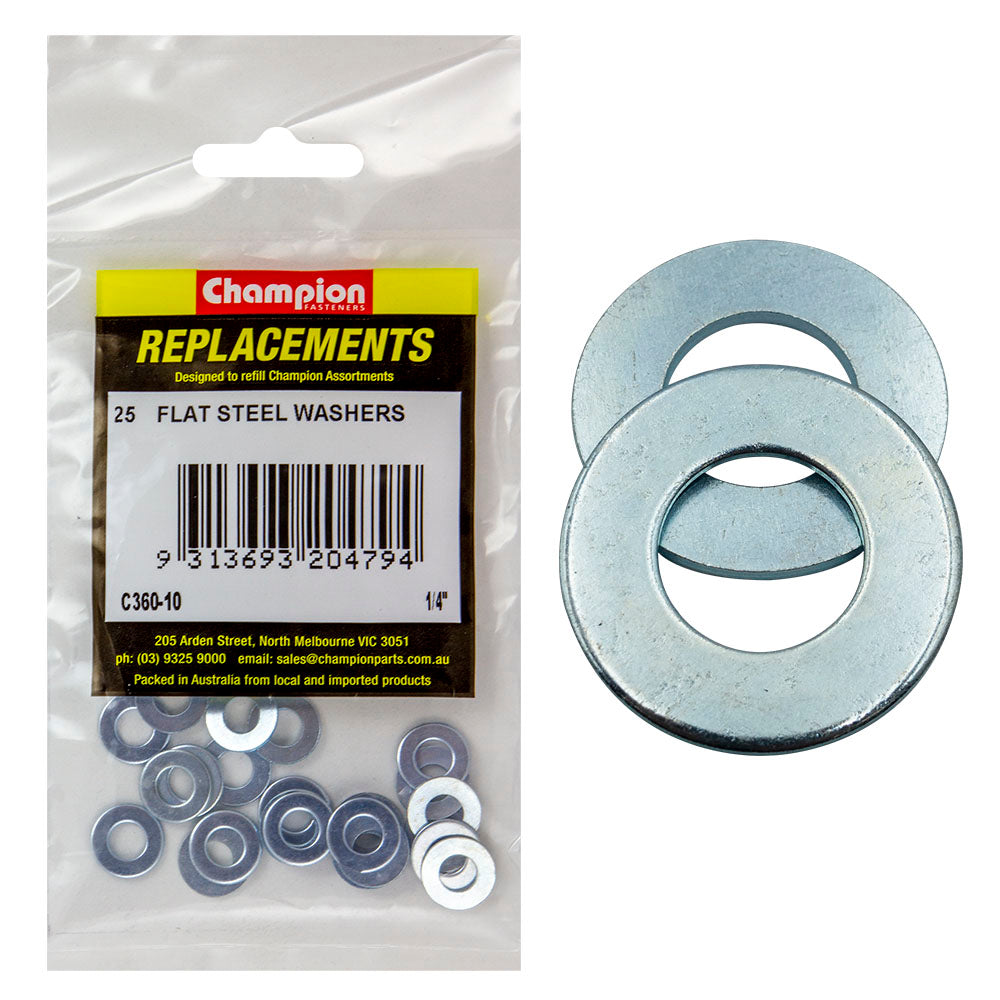 Champion 1/4In Flat Steel Washer (Zn) -25Pk