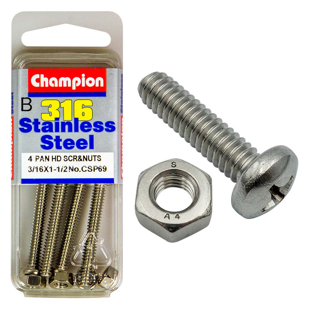 Champion 3/16In X 1-1/2In Unc Pan Hd Set Screw 316/A4 (C)