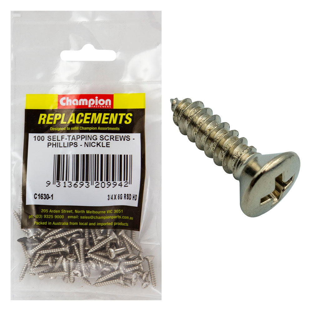 Champion 6G X 3/4In S/Tapping Screw Rsd Hd Phillips -100Pk