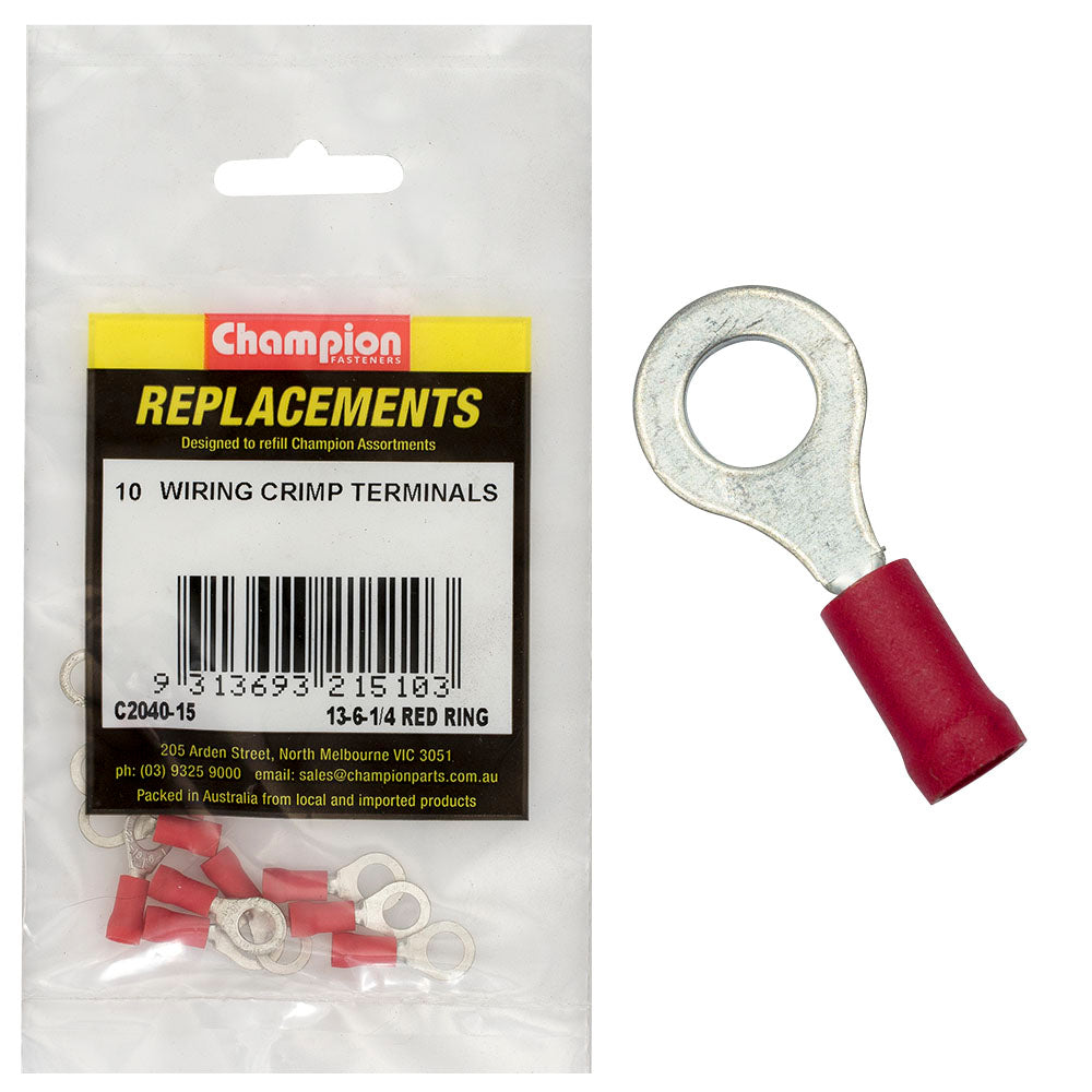 Champion 1/4In / 6.3Mm Red Ring Terminal -10Pk