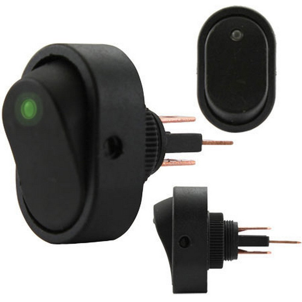 Rocker Switch On/Off Green Illumination (12Mm Mounting Hole)