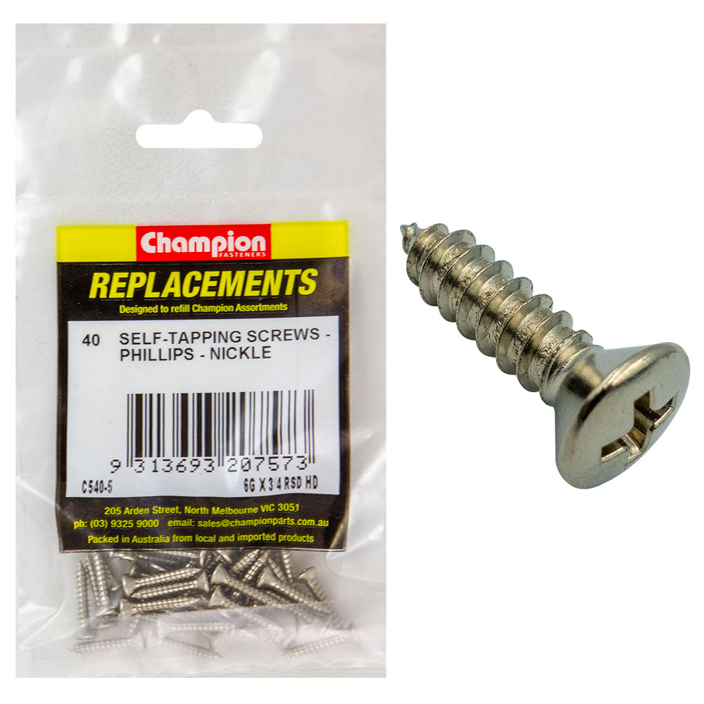 Champion 6G X 3/4In S/Tapping Screw Rsd Hd Phillips -40Pk