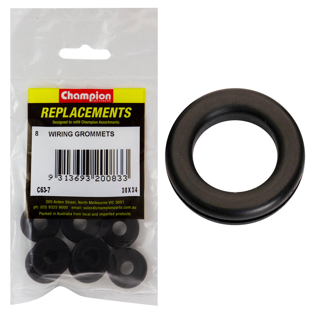 Champion 3/8In X 3/4In X 1In Rubber Wiring Grommet -8Pk