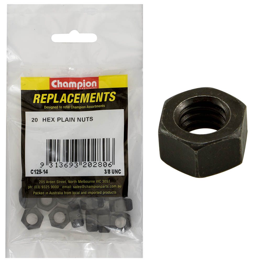 Champion 3/8In Unc Hexagon Nut -20Pk