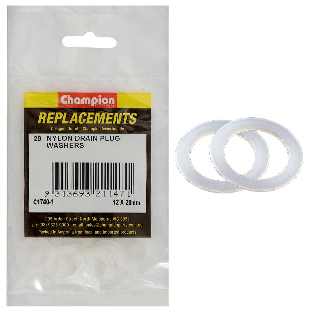 Champion M12 X 22Mm X 1.0Mm Nylon Washer -20Pk