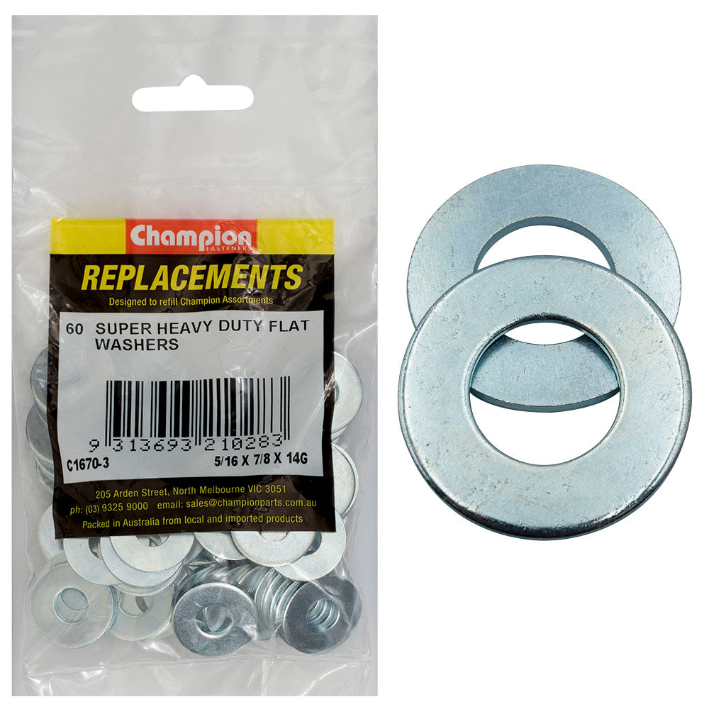 Champion 5/16In X 7/8In X 14G H/Duty Flat Steel Washer -60Pk