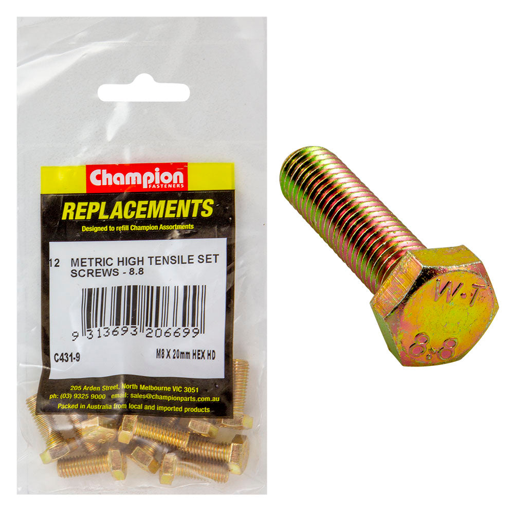 Champion M8 X 20Mm X 1.25 Set Screw -Gr8.8 -12Pk