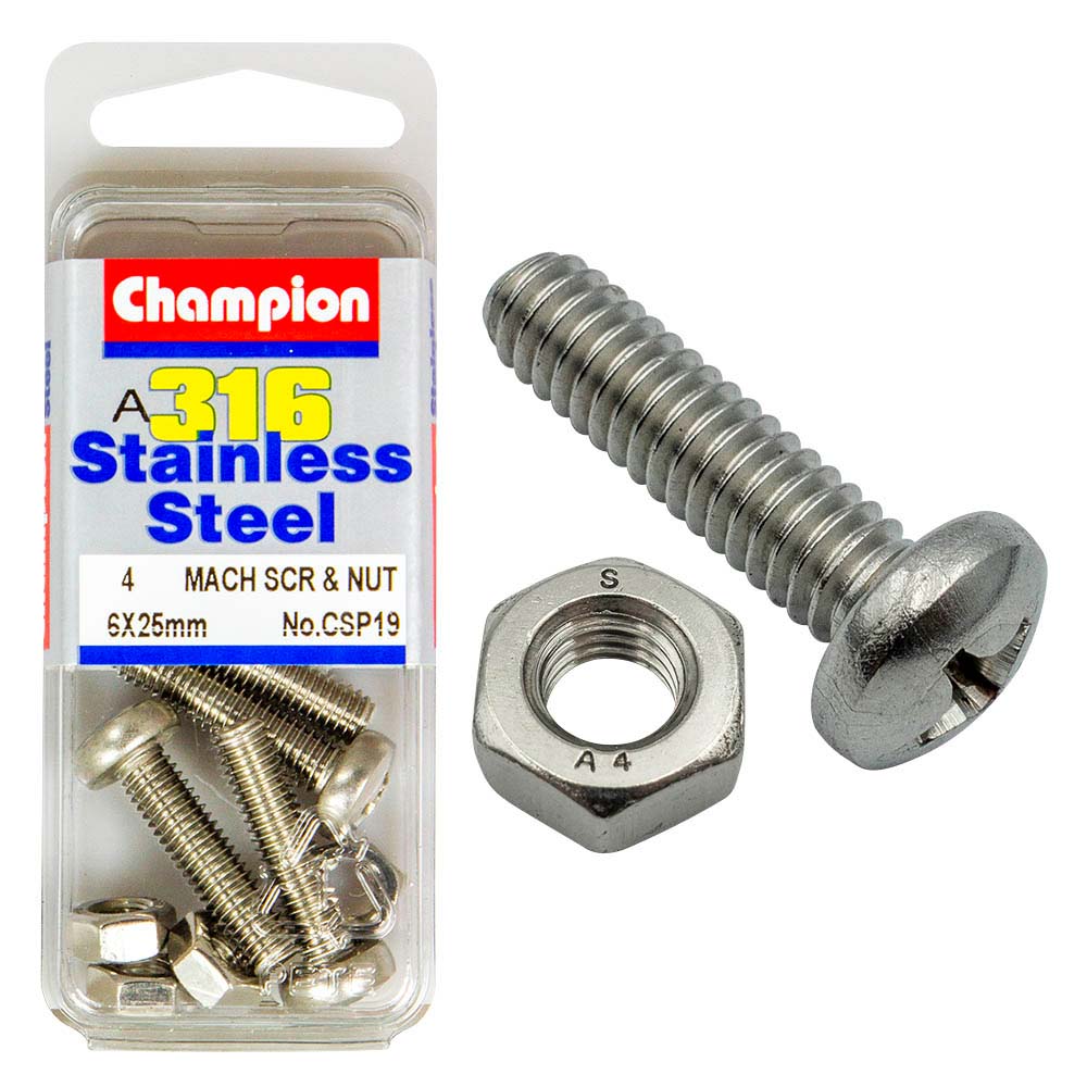 Champion 316/A4 Machine Set Screw & Nut - Pan 6 X 25 (A)