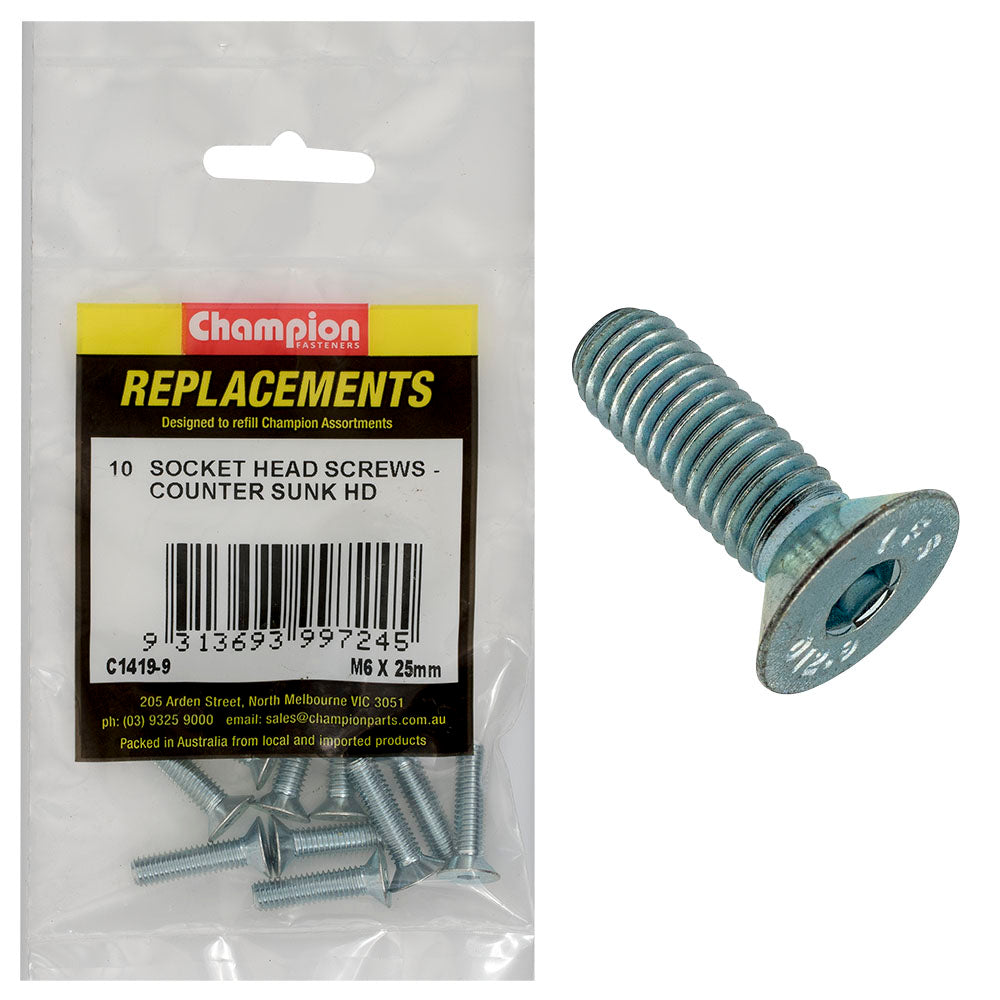 Champion M6 X 25Mm C/Sunk Socket Head Cap Screw -10Pk