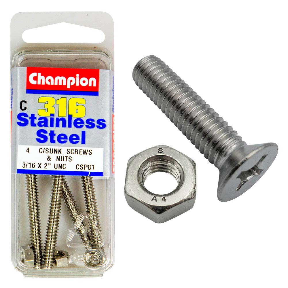 Champion 3/16In X 2In Unc Csk Set Screw 316/A4 (C)