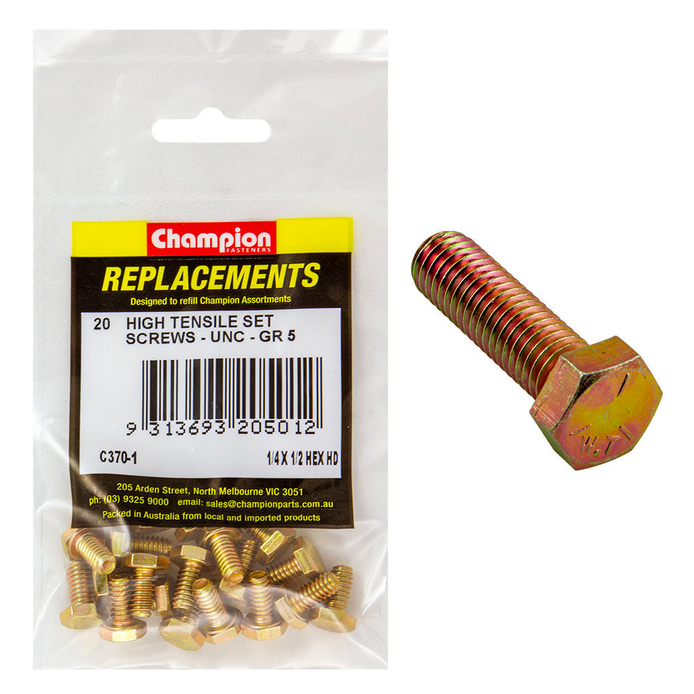 Champion 1/4In X 1/2In Unc Set Screw -Gr5 -20Pk