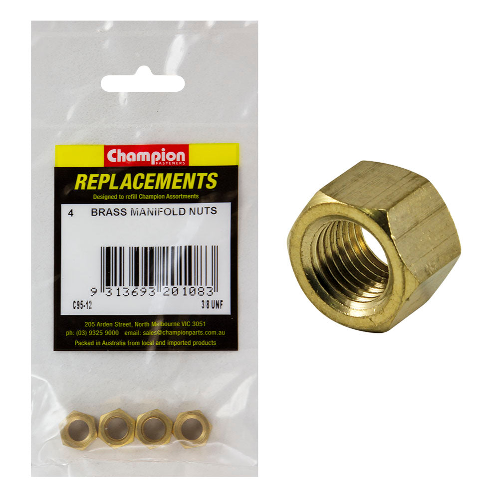 Champion 3/8In Unf Brass Manifold Nut -4Pk