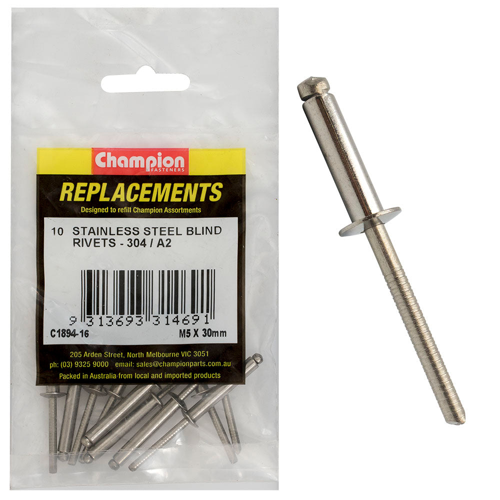 Champion 5.0Mm X 30Mm Blind Rivet -304/A2 -25Pk