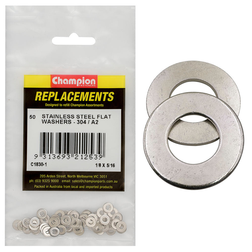 Champion 1/8In X 5/16In Stainless Flat Washer 304/A2 -50Pk