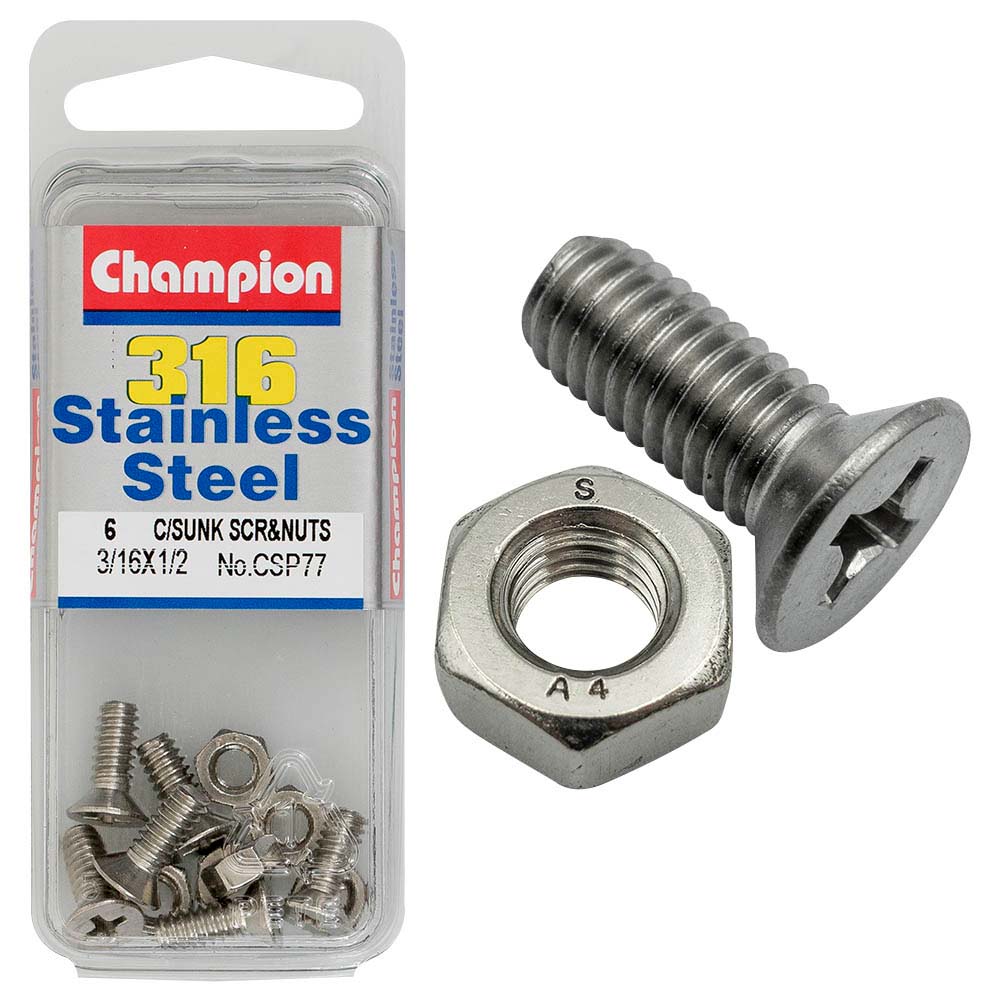 Champion 3/16In X 1/2In Unc Csk Set Screw 316/A4 (C)