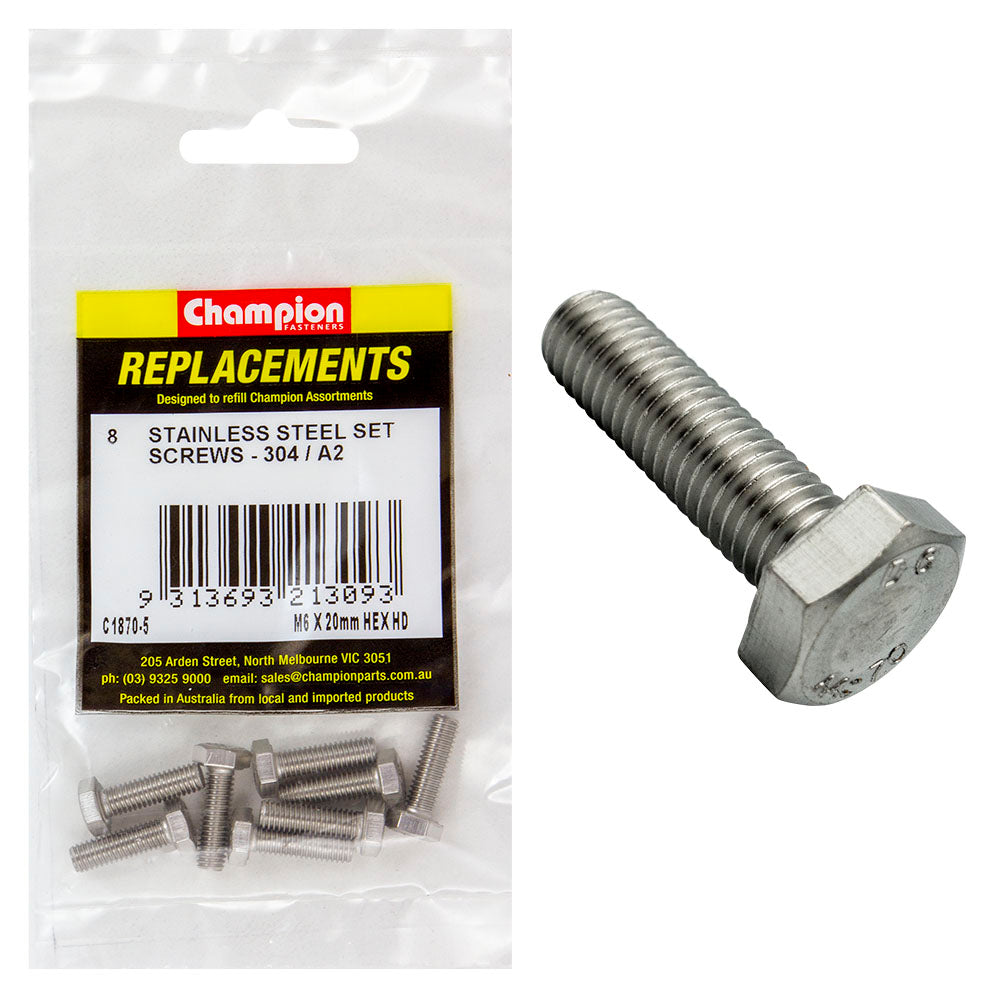 Champion M6 X 20Mm Stainless Set Screw 304/A2 -8Pk