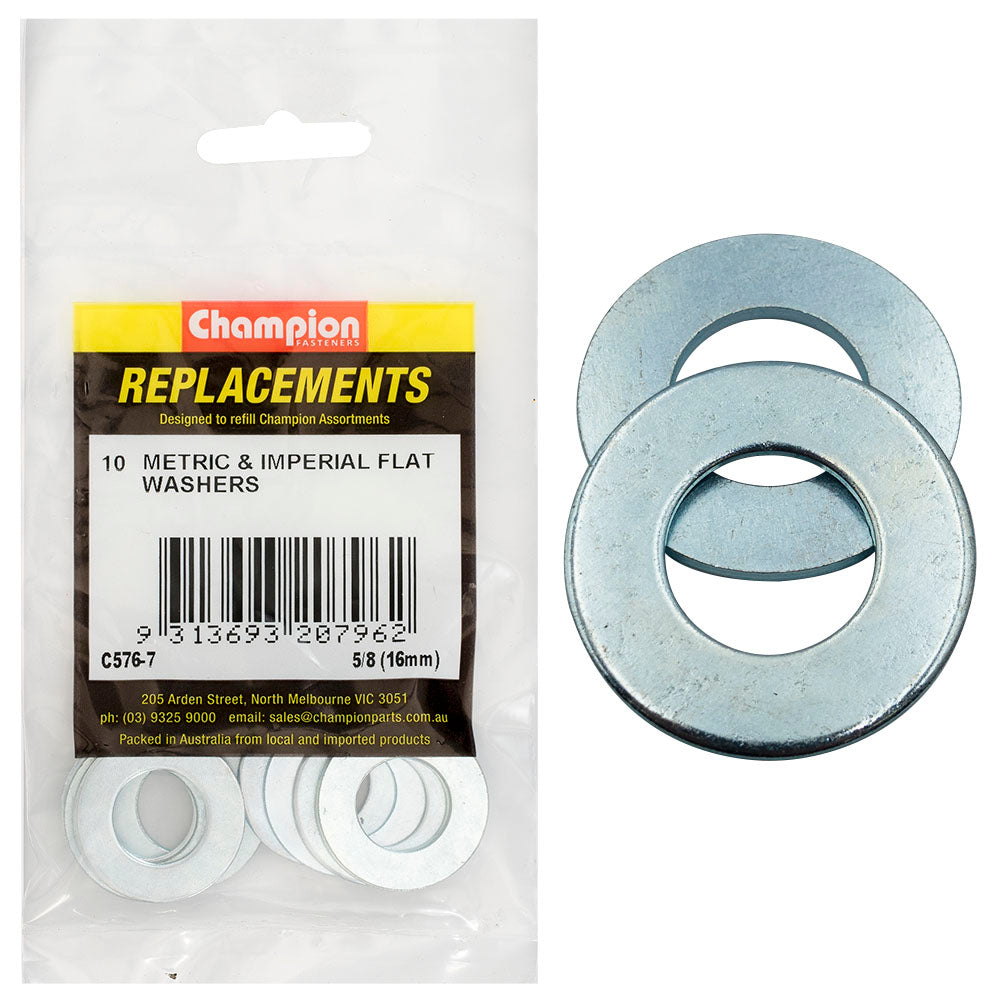 Champion 5/8In X 1-1/4In X 15G Flat Steel Washer -10Pk