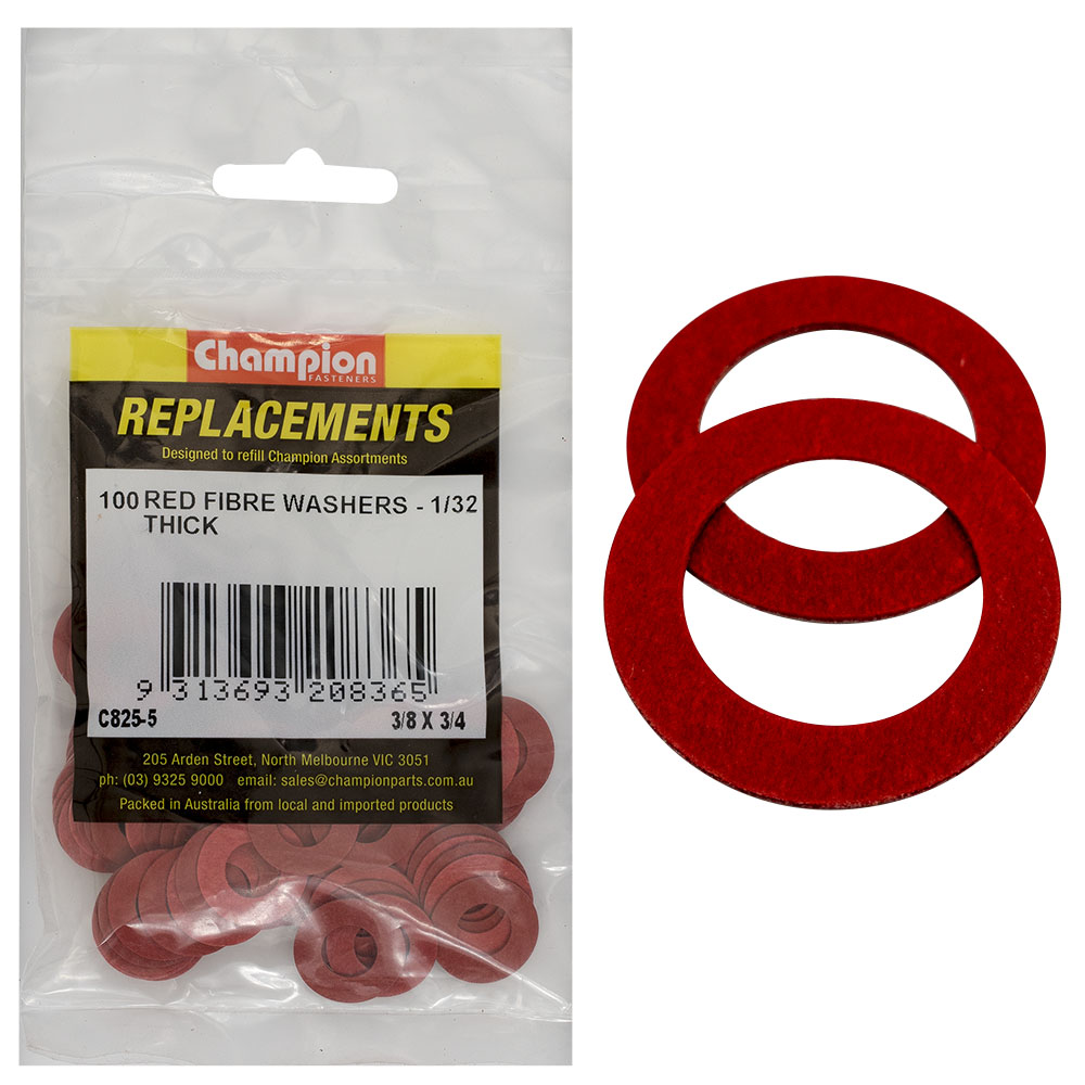 Champion 3/8In X 3/4In X 1/32In Red Fibre Washer -100Pk