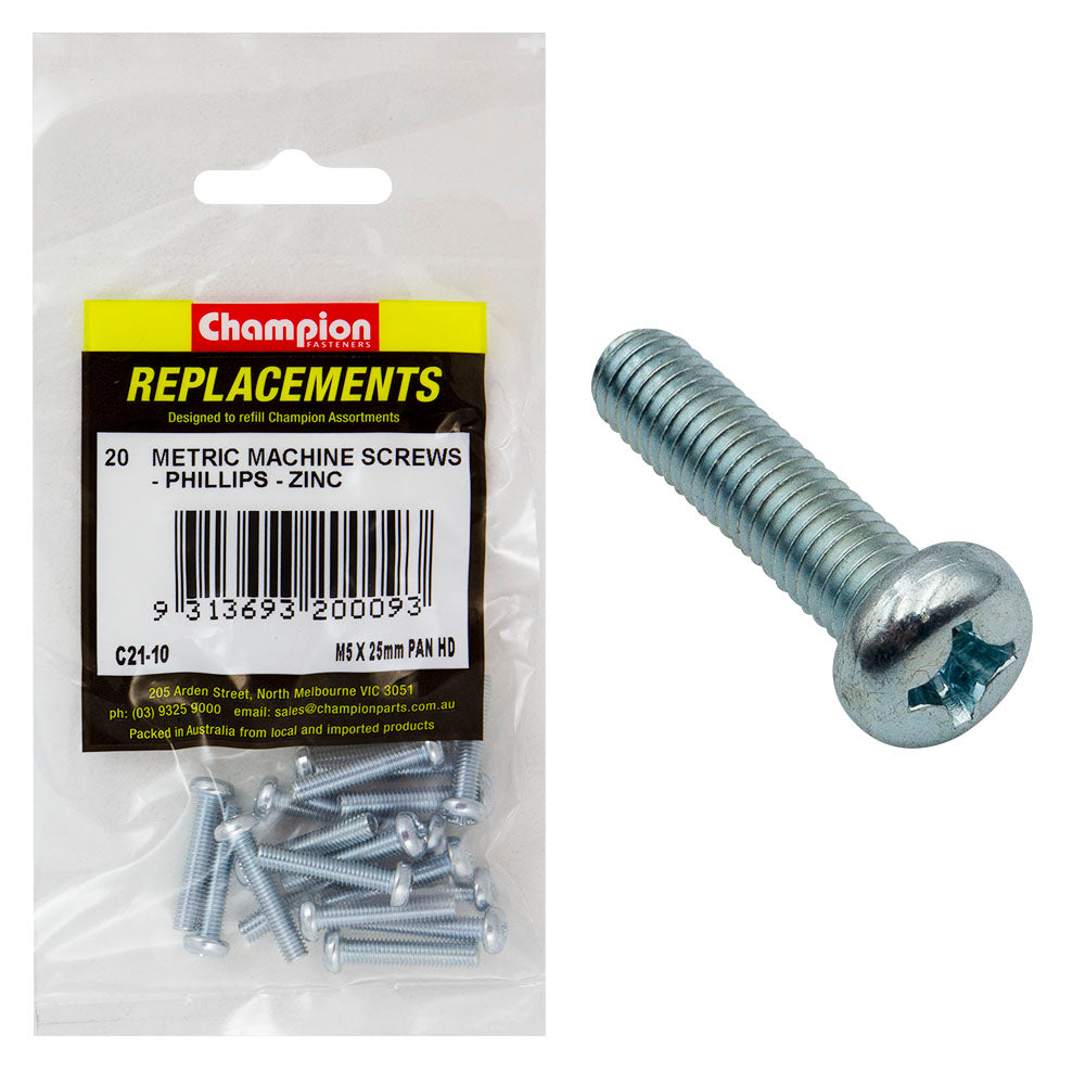 Champion M5 X 25Mm Machine Screw P/H Phillips -20Pk