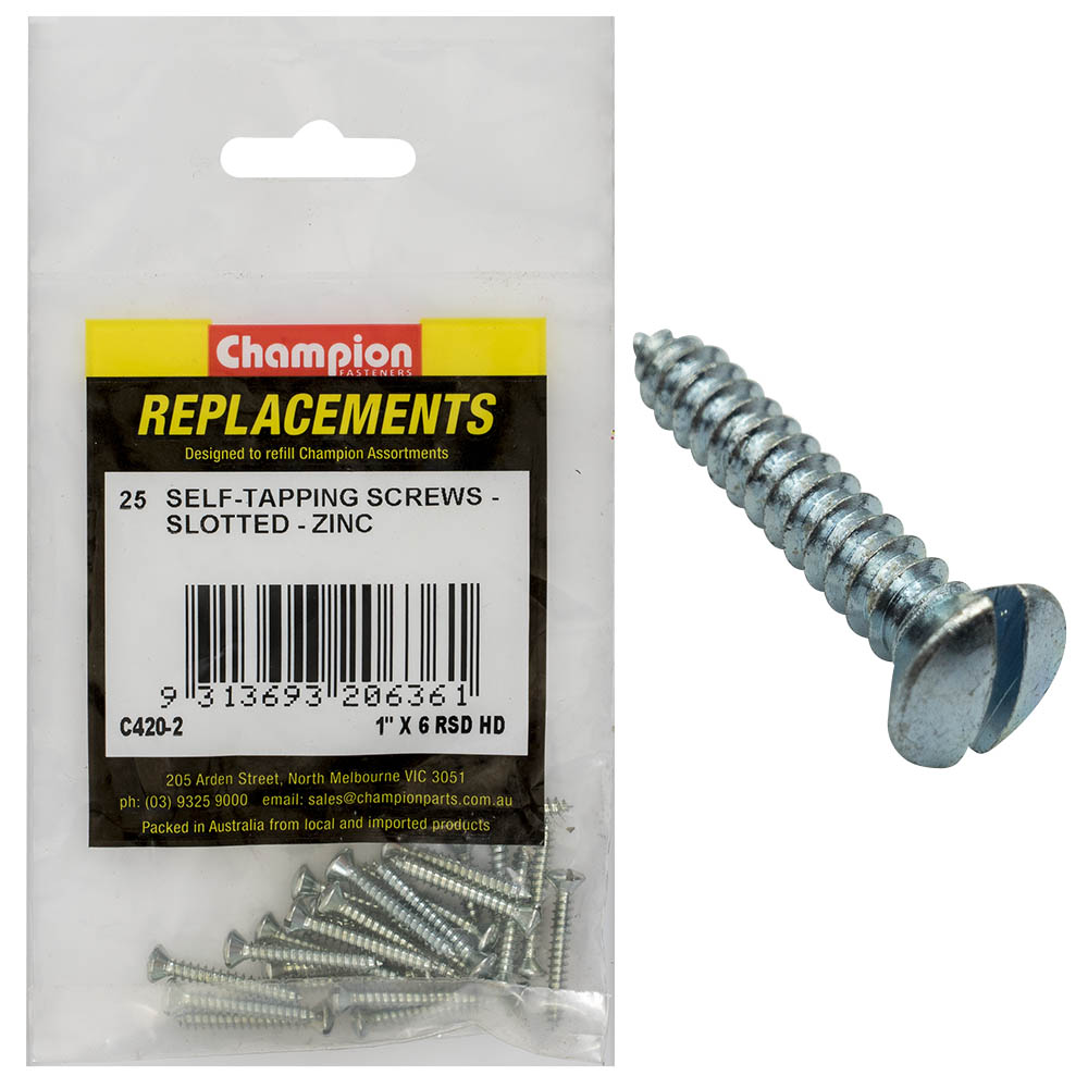 Champion 6G X 1In S/Tapping Screw Rsd Head Slotted -25Pk