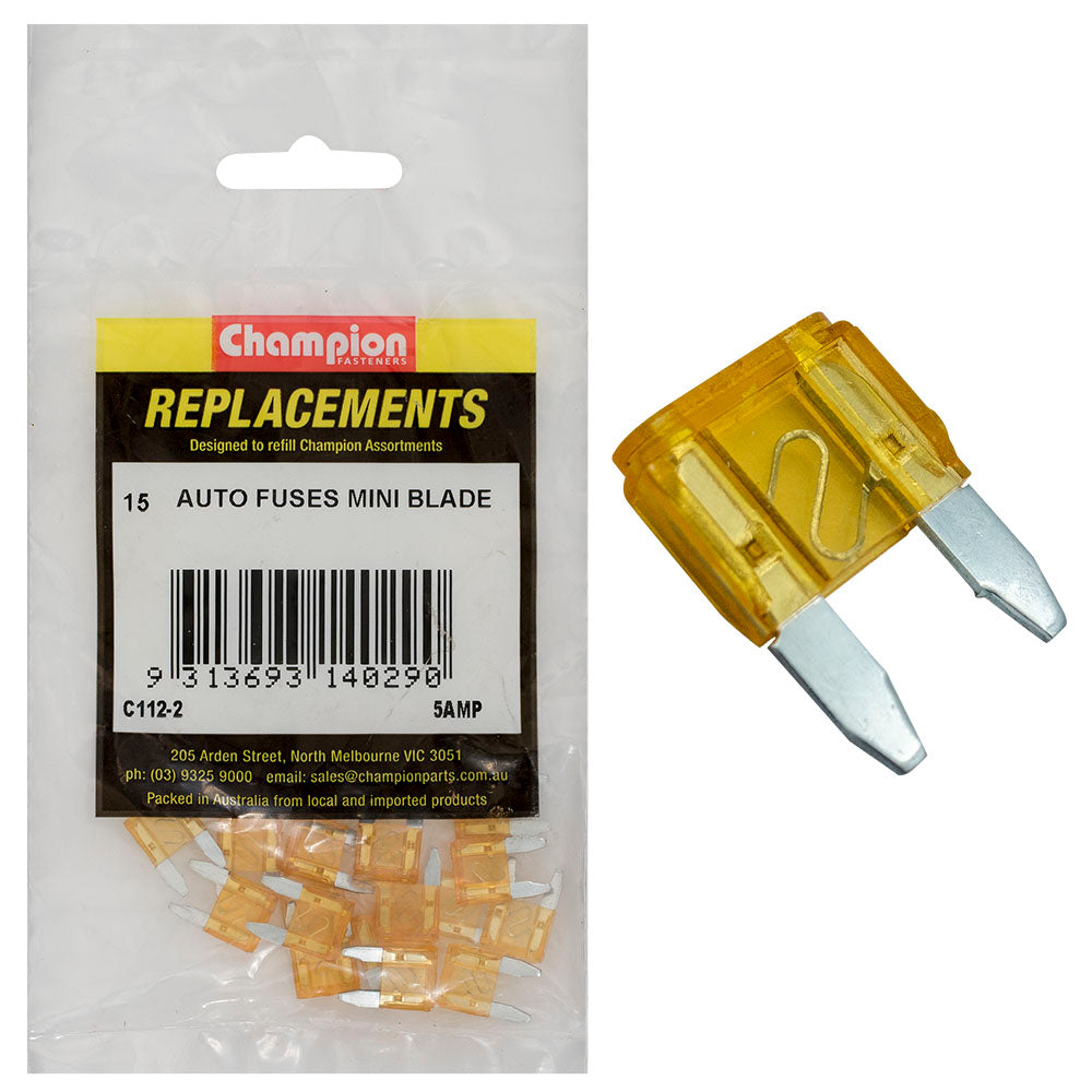 Champion 5Amp Mini Blade Fuse (Tan) -15Pk