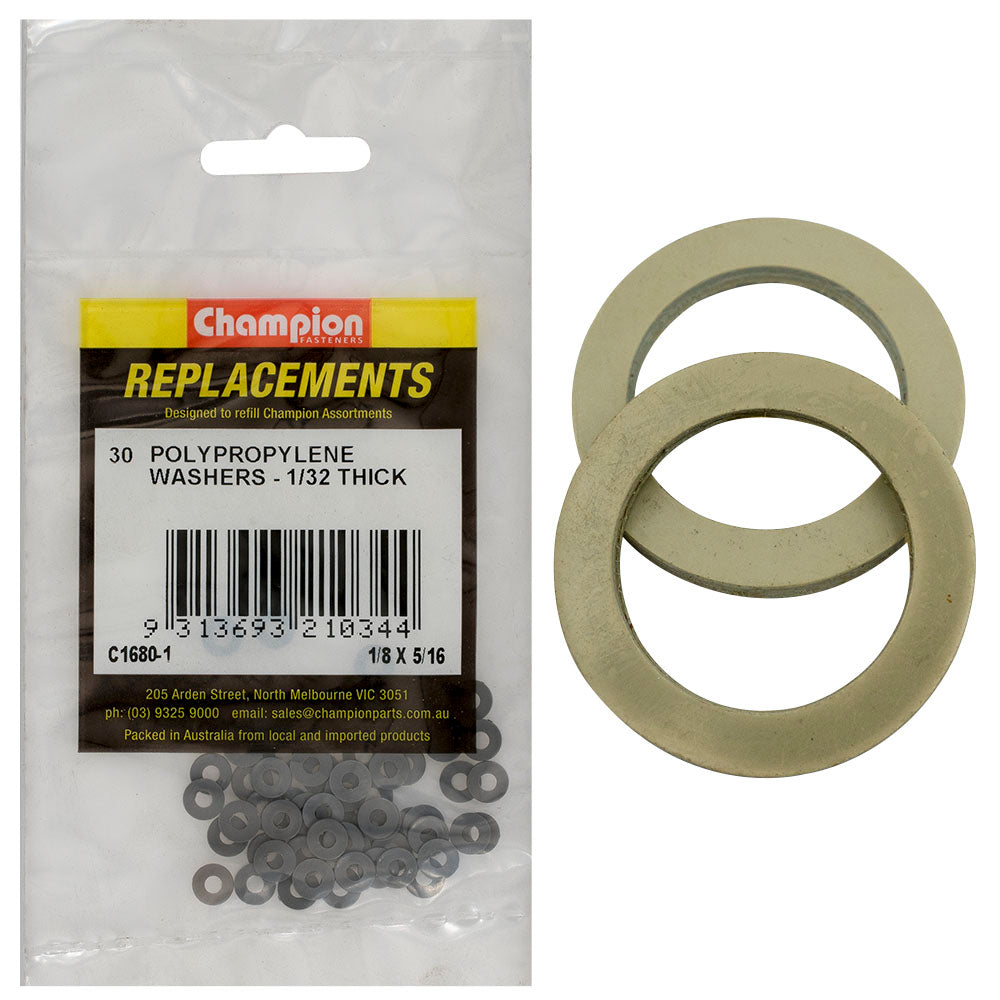 Champion 1/8In X 5/16In X 1/32In Polypropylene Washer -30Pk