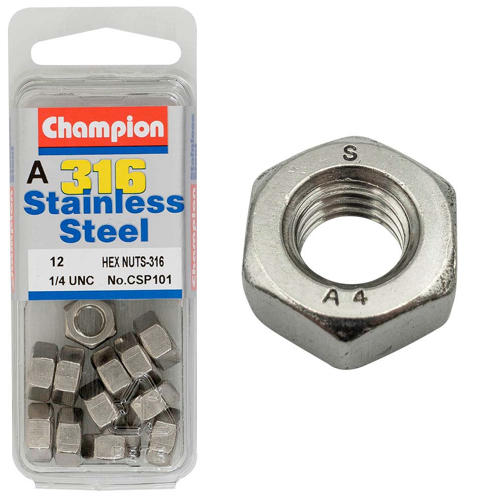 Champion 1/4In Unc Hex Nut - 316/A4 (C)