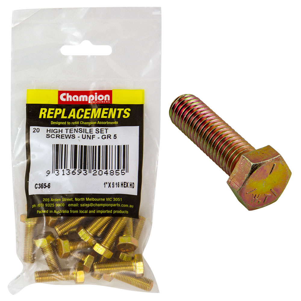 Champion 5/16In X 1In Unf Set Screw -Gr5 -20Pk