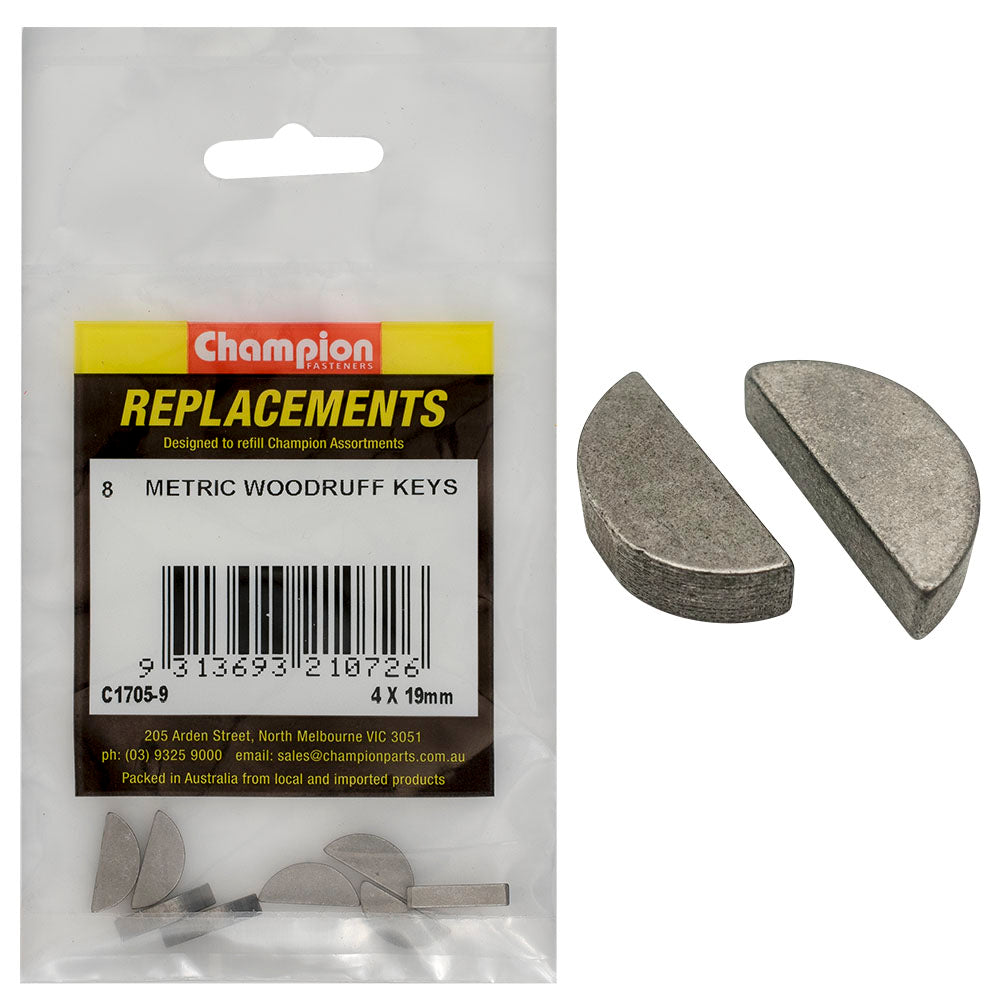 Champion 4 X 19Mm Metric Woodruff Keys -8Pk