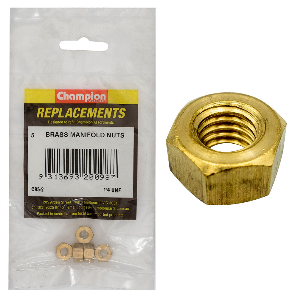 Champion 1/4In Unf Brass Manifold Nut -5Pk